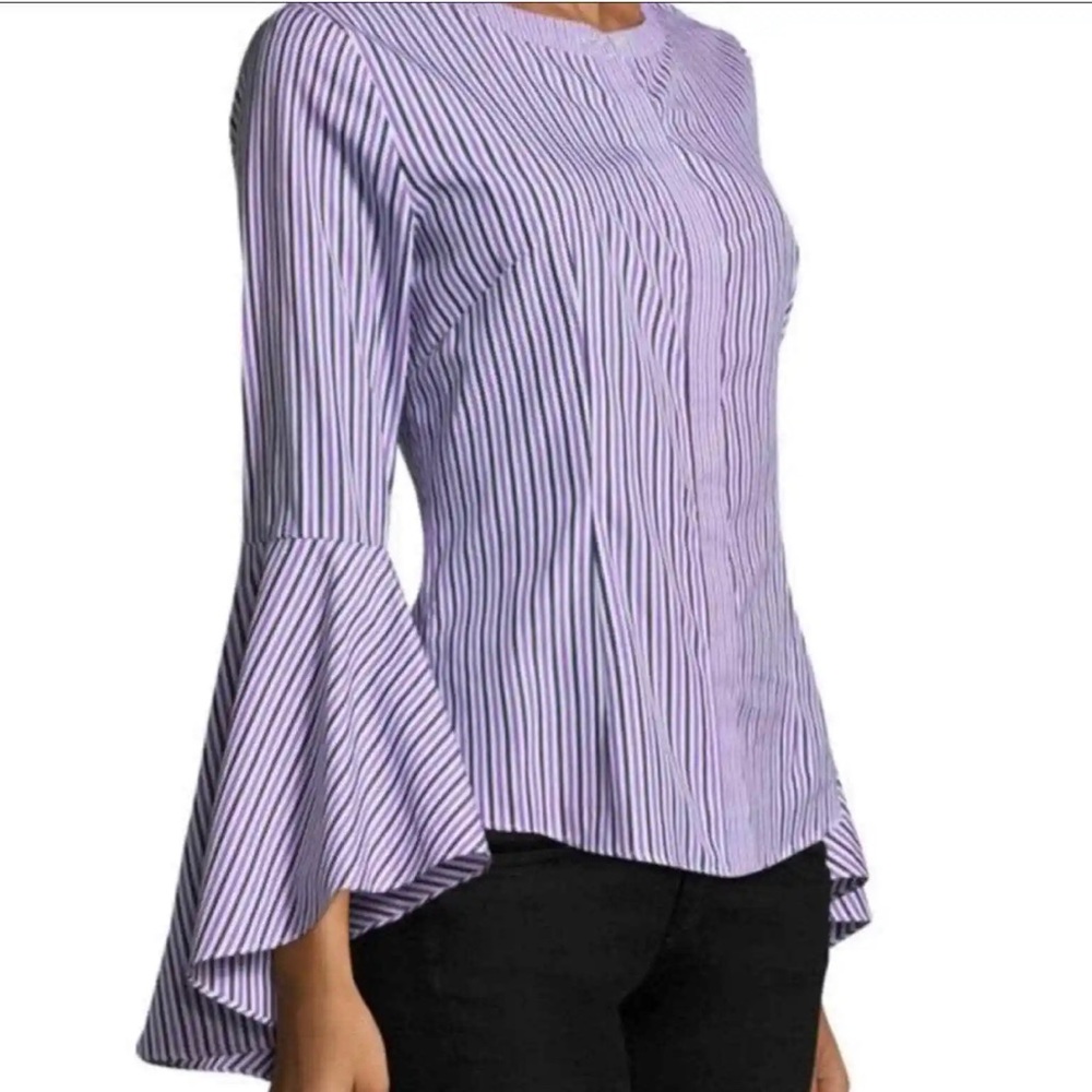 Milly Violet Stripe Long Bell Sleeve Button Down Blouse Women’s Size 10